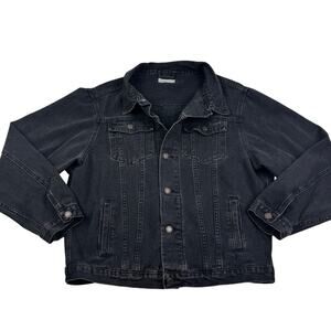 Elia Cher Black Distressed Wash Denim Classic Jacket Women's Size L (12-14)